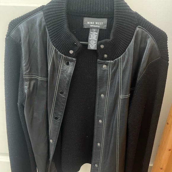 nine west large black leather and cloth jacket